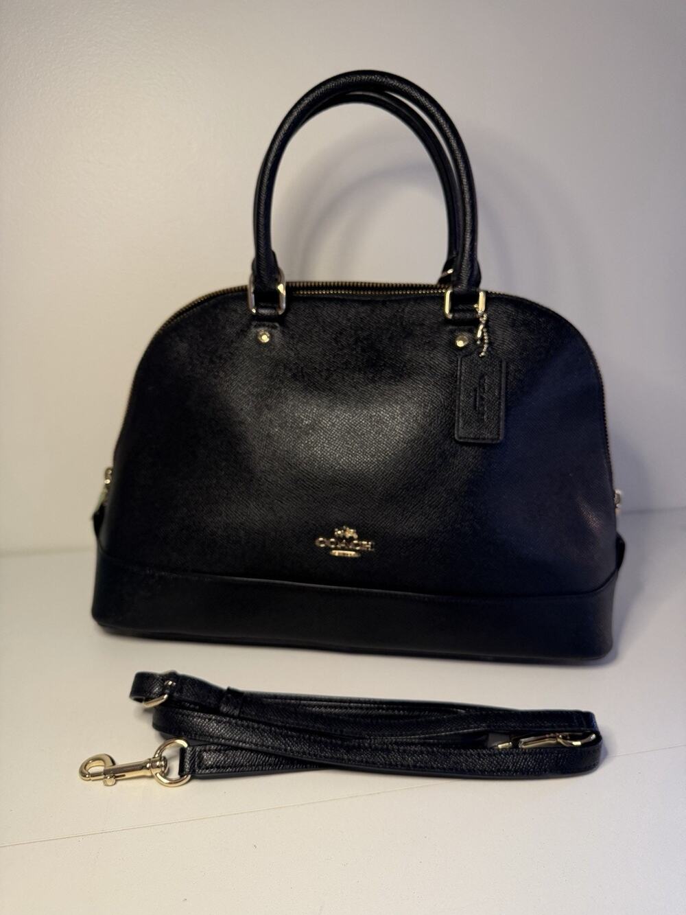 COACH Sierra Crossgrain Black Leather Satchel Crossbody Shoulder Bag F57524 EUC!